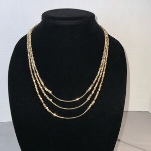 Loft Gold tone Tri-Strand Glass Beads And Gold tone Bars 17”